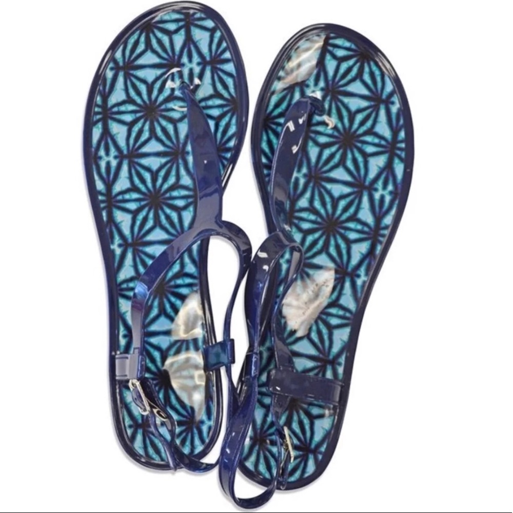 Blue Jelly T-Strap Sandals
